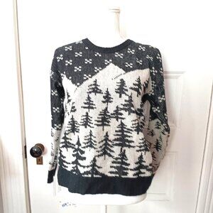 J. Crew Oversize Wool Fair Isle Snow Mountain Trees Sweater